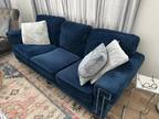 blue velvet couch. Seats 3. In beautiful shape. - Opportunity!