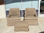 Pair of Hickory Chair Swivel Rockers with Ottoman - Opportunity!