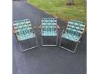 Vintage Aluminum Woven Webbed Folding Lawn Chair Patio Beach