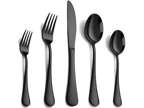 30 Piece Black Silverware Set Service for 6 Stainless Steel