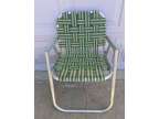 Vintage Aluminum Folding Lawn Chair Green And White Webbed