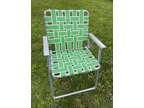 Vintage Webbed Aluminum Folding Lawn Chair White Green