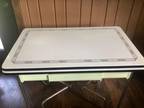 enamel top table with 2 extensions - white with black design