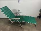 Vintage Folding Chaise Lounge Green Aluminum Webbed Lawn
