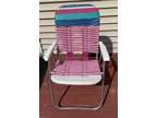 Vintage Pink Folding Lawn Chair Beach Deck Pool Vinyl Tube