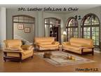 3Pc. Modern Look Leather Sofa Set In Medium Light Tan Color Alexa Collection