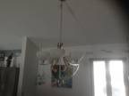 Hanging 5 light fixture Silver w white glass domes