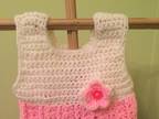 Newborn baby dress 0-3 months Pink crochet handmade babies jumper pinafore