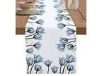 AmbeHome Spring Floral Table Runner 90 inches Long Blue