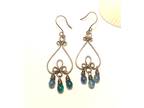 Antique Copper Chandelier Boho Earrings with Blue/Green Beads