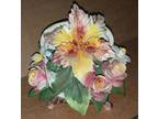 Italian Capodimonte Porcelain Figurine ~ Flower Basket in Turtle Shell Trunk