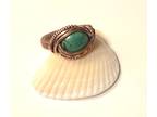 Copper Wire Wrap Turquoise Stone Ring Oxidized and Polished