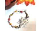 Autumn Color Beaded Bracelet with Oak Leaf Clasp & Matching Earrings
