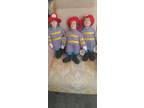 Vintage Three Stooges Firemen Licensed And Tags Plush Stuffed Dolls Mint Rare