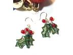 Wire Wrap Christmas Holly Leaf Earrings