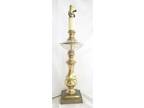 Vintage Tall Clear Cut Glass, Brass, Enamel Table Lamp Hollywood Regency MCM 20"