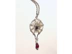 Silver spiderweb Pendant with Red Teardrop Crystal