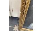 Vintage Original Victorian Lady Portrait Acrylic Painting In Ornate Gold Frame