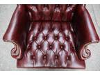Vintage Leather wingback club chair ottoman oxblood tufted wood legs bar office