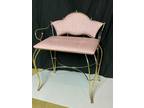 60s Hollywood Regency Pink Vinyl Gold Tone Brass Vanity Chair Bench Makeup Seat