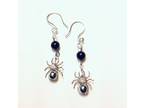 Stainless Steel Spider Earrings with Black Tourmaline Bead