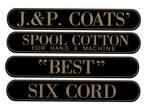 J & P COATS SPOOL CABINET DECAL 4 PIECE SET / Gold on Black 10 1/4 X 1 5/8