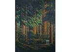 Original nature tree landscape acrylic forest contemporary 14"x11" canvas panel