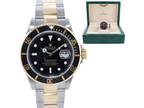 2001 GOLD BUCKLE Rolex Submariner 16613 Gold Steel Two Tone Black Dial Watch Box