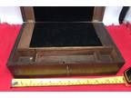 Antique Writing Box 1800's Victorian Travel Carriage Lap Desk Wood With KEY