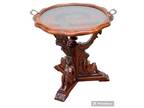 Art Deco Table supported by 3 female Nude Figurines Mahogany Glass Tray