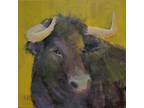 Black Cow, Original Oil Painting, 6x6 Inch Unframed