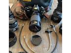 Nikon FE2 35mm SLR Camera Bundle w Owners Manual + Lenses Flashes More PLZ READ!