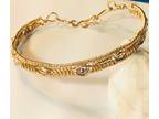 Gold or Silver Wire Woven Bangle Bracelet with Clear Crystals