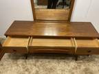 Vintage Ward Furniture Co. Walnut 9 Drawer Lowboy Dresser With Mirror