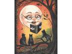 11x14 PRINT OF PAINTING RYTA HALLOWEEN BLACK CAT MAGIC MOON AUTUMN Folk ART Book
