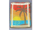 Vtg 70s Latch Hook Sunset Palm Tree Ocean Wall Hanging Complete 27 x 20 Tropical