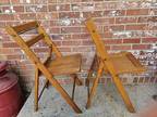 Vintage Wooden Slat Seat Folding Chairs Solid Oak Set Of 2 #12 THE STANDARD MFG