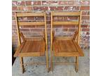 Vintage Wooden Slat Seat Folding Chairs Solid Oak Set Of 2 #13 THE STANDARD MFG