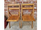Vintage Wooden Slat Seat Folding Chairs Solid Oak Set Of 2 #8 THE STANDARD MFG
