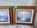 2 Vtg.Original Acrylic(Oil) on Canvas Ducks in Flight Over Lake W/ Wood Frames