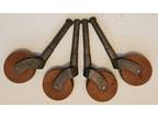 Set of 4 Matching Antique Wooden Wheel Furniture Casters, 2 3/8" Shank