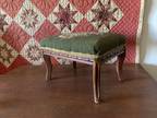 VINTAGE Needlepoint Footstool, Handcrafted, Intricate Green Floral Design