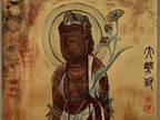 Pintura pincel de pergamino de seda de Buda asiático antiguo original chino de
