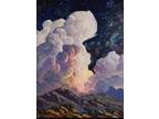HAWKINS Impressionism Artist Original Art Large Oil Painting Night Sky Clouds