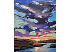 HAWKINS Impressionism Artist Original Oil Painting Palette Knife Sunset Sky Art