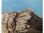 Oil Painting Woman on Desert Cliffs Mountain Rocks Western Landscape Art A. Joli