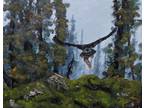 Oil Painting Hawk Bird of Prey Hunting Landscape Animal Wildlife Art by A. Joli