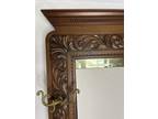 1800s 79x44 PIER MIRROR w/ Beveled Glass, Carved Lion Heads, Frieze Border Hooks