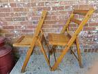 Vintage Wooden Slat Seat Folding Chairs Solid Oak Set Of 2 #14 THE STANDARD MFG