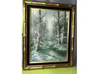 Vintage Oil Painting Wintertime Woods Signed Artist Carl Madden Elegant Framing
